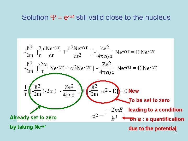 Solution Y = e-ar still valid close to the nucleus New To be set Solution Y = e-ar still valid close to the nucleus New To be set