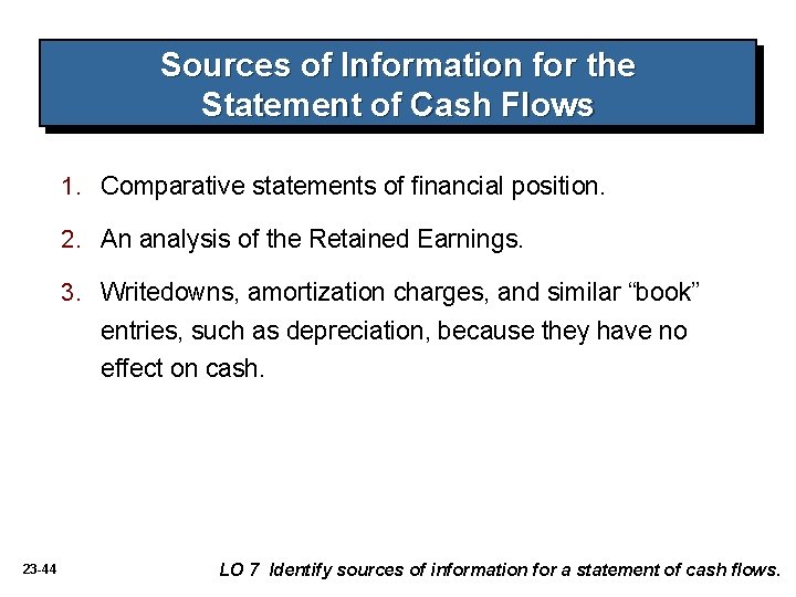 Sources of Information for the Statement of Cash Flows 1. Comparative statements of financial