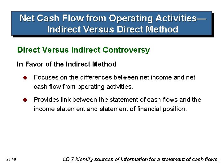 Net Cash Flow from Operating Activities— Indirect Versus Direct Method Direct Versus Indirect Controversy