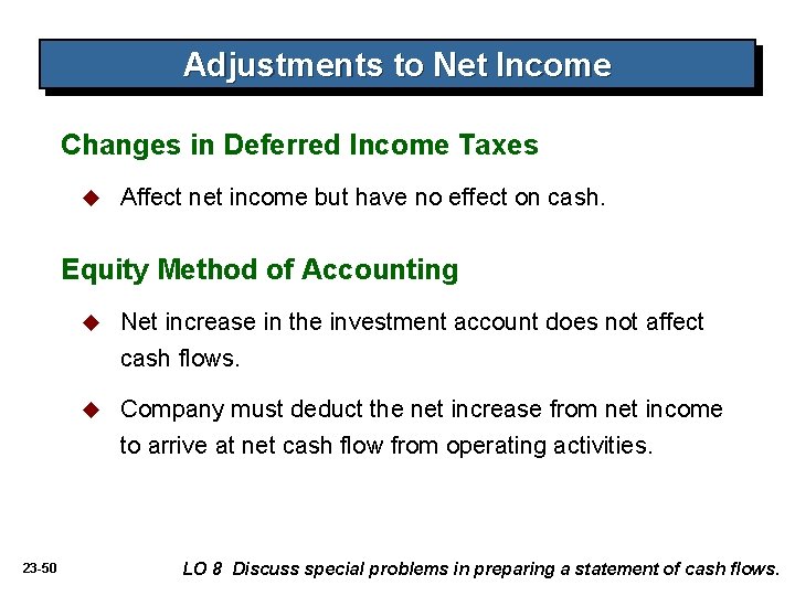 Adjustments to Net Income Changes in Deferred Income Taxes u Affect net income but