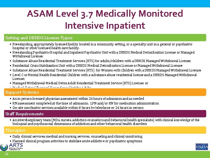 ASAM Level 3. 7 Medically Monitored Intensive Inpatient Setting and DBHDS License Types •