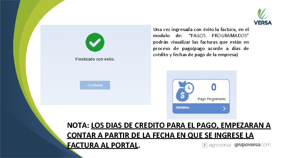 Una vez ingresada con éxito la factura, en el modulo de: “PAGOS PROGRAMADOS” podrán