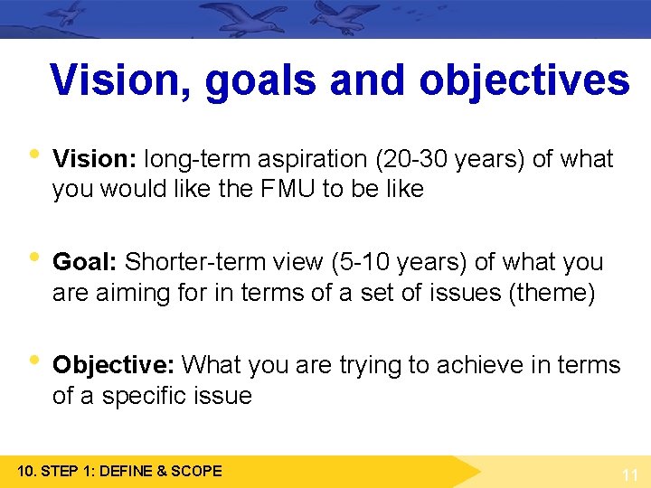 Vision, goals and objectives • Vision: long-term aspiration (20 -30 years) of what you Vision, goals and objectives • Vision: long-term aspiration (20 -30 years) of what you