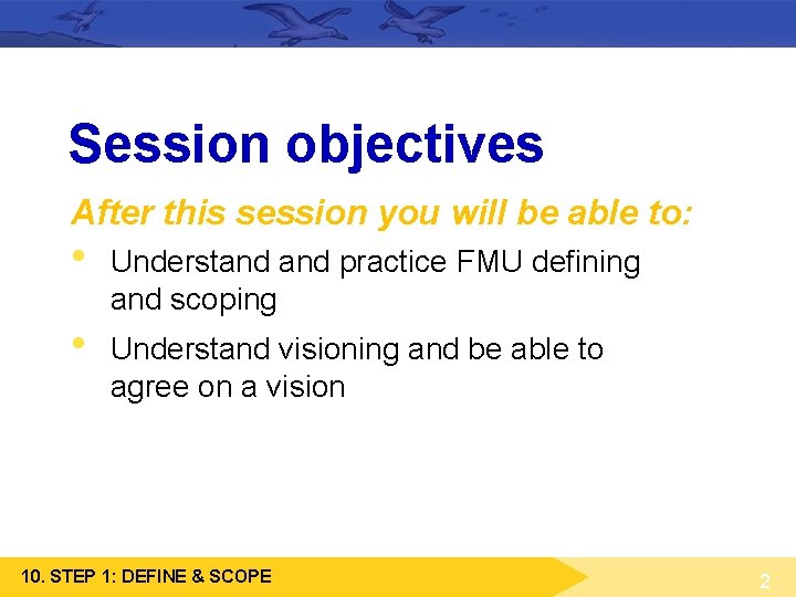 Session objectives After this session you will be able to: • Understand practice FMU Session objectives After this session you will be able to: • Understand practice FMU