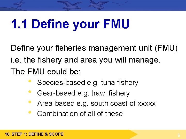 1. 1 Define your FMU Define your fisheries management unit (FMU) i. e. the 1. 1 Define your FMU Define your fisheries management unit (FMU) i. e. the