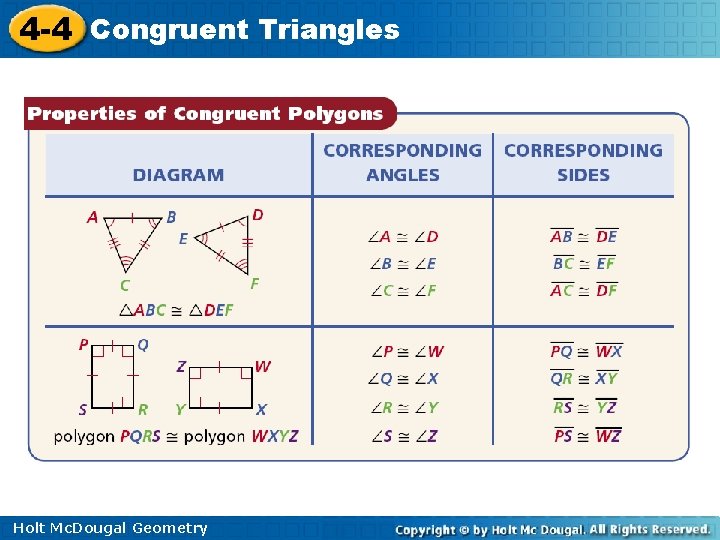 4 -4 Congruent Triangles Holt Mc. Dougal Geometry 4 -4 Congruent Triangles Holt Mc. Dougal Geometry