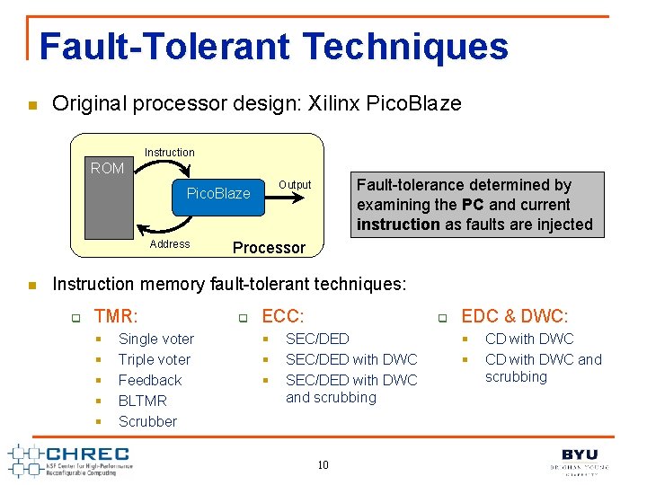 Fault-Tolerant Techniques n Original processor design: Xilinx Pico. Blaze Instruction ROM Address n Fault-tolerance