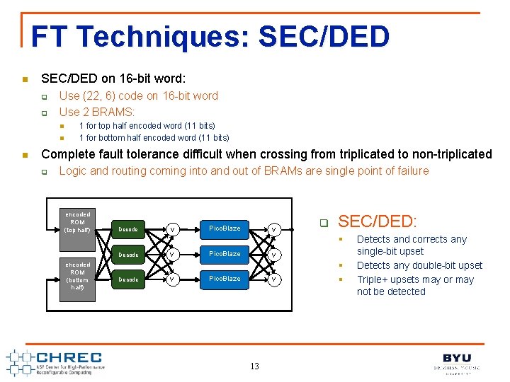 FT Techniques: SEC/DED n SEC/DED on 16 -bit word: q q Use (22, 6)