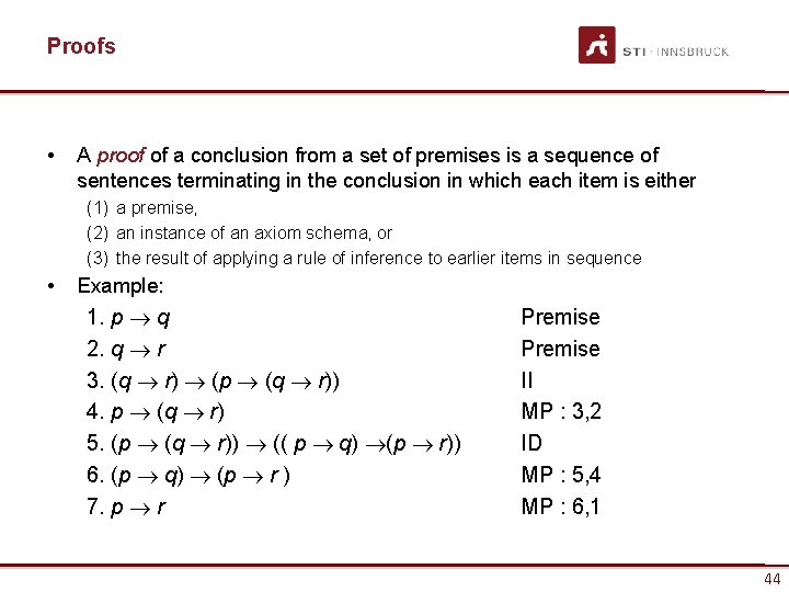 Proofs • A proof of a conclusion from a set of premises is a