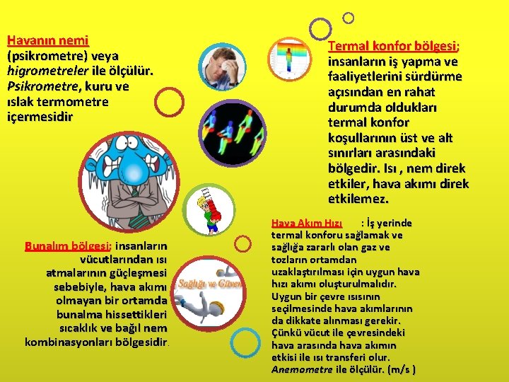 Havanın nemi (psikrometre) veya higrometreler ile ölçülür. Psikrometre, kuru ve ıslak termometre içermesidir Bunalım