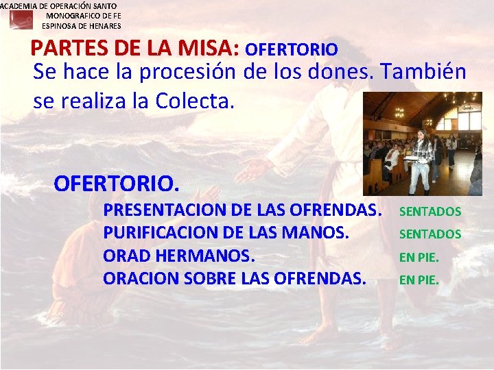 ACADEMIA DE OPERACIÓN SANTO MONOGRAFICO DE FE ESPINOSA DE HENARES PARTES DE LA MISA: ACADEMIA DE OPERACIÓN SANTO MONOGRAFICO DE FE ESPINOSA DE HENARES PARTES DE LA MISA: