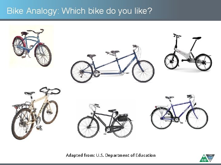 Bike Analogy: Which bike do you like? Adapted from: U. S. Department of Education