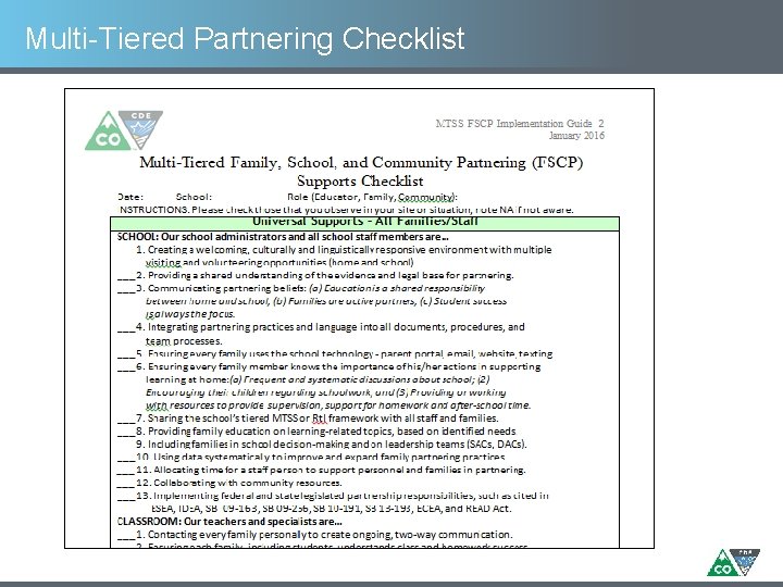 Multi-Tiered Partnering Checklist 