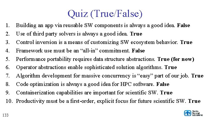 Quiz (True/False) 1. 2. 3. 4. 5. 6. 7. 8. 9. 10. 133 Building