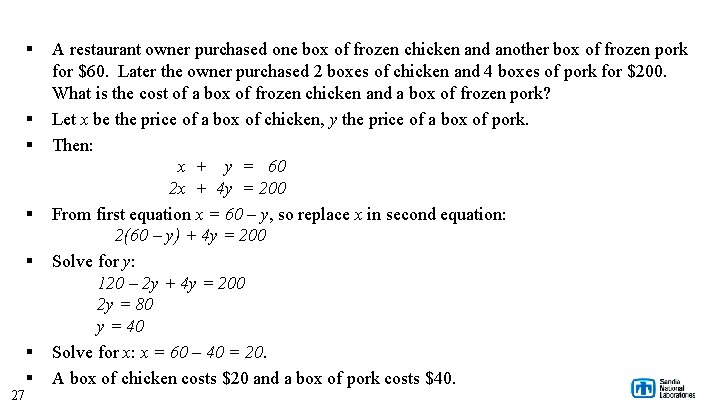 § § § 27 § § A restaurant owner purchased one box of frozen