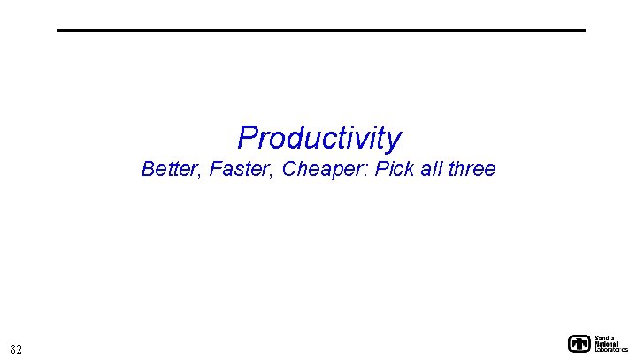 Productivity Better, Faster, Cheaper: Pick all three 82 