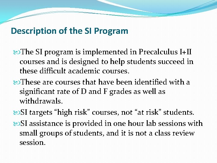 Si Course Supplemental Instruction in Precalculus Gabriela Schwab El Paso
