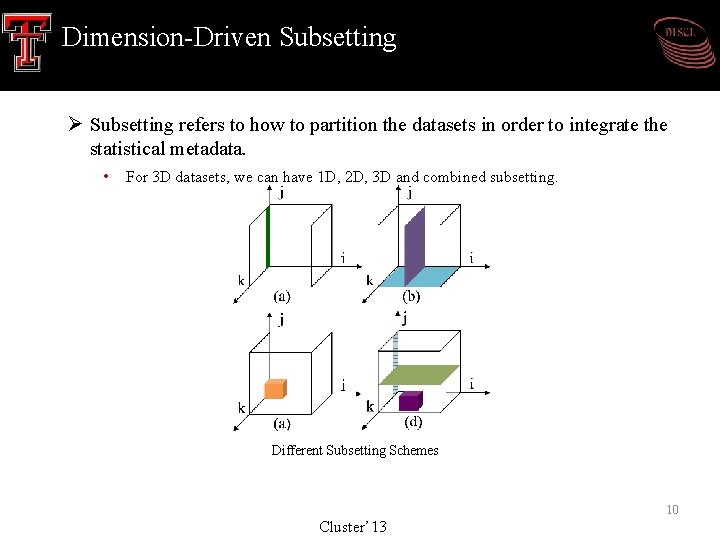 Dimension-Driven Subsetting Ø Subsetting refers to how to partition the datasets in order to Dimension-Driven Subsetting Ø Subsetting refers to how to partition the datasets in order to