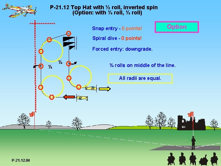 P-21. 12 Top Hat with ½ roll, inverted spin (Option: with ¼ roll, ¼