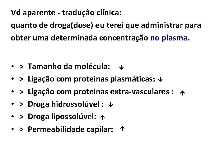 Vd aparente - tradução clínica: quanto de droga(dose) eu terei que administrar para obter