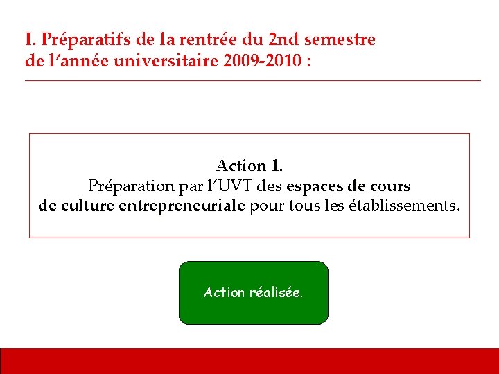 I. Préparatifs de la rentrée du 2 nd semestre de l’année universitaire 2009 -2010