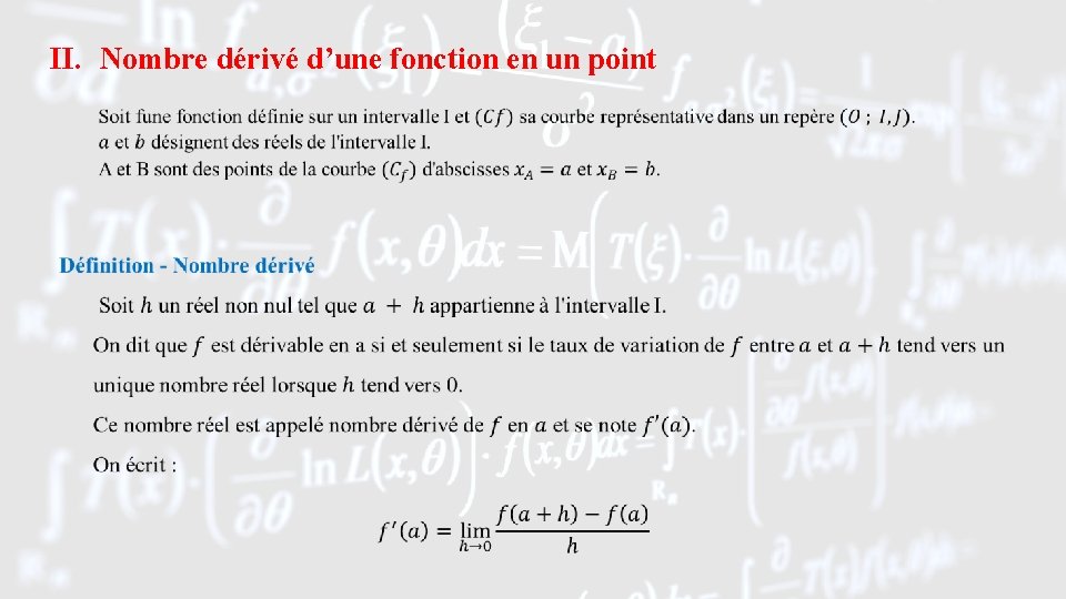 II. Nombre dérivé d’une fonction en un point 