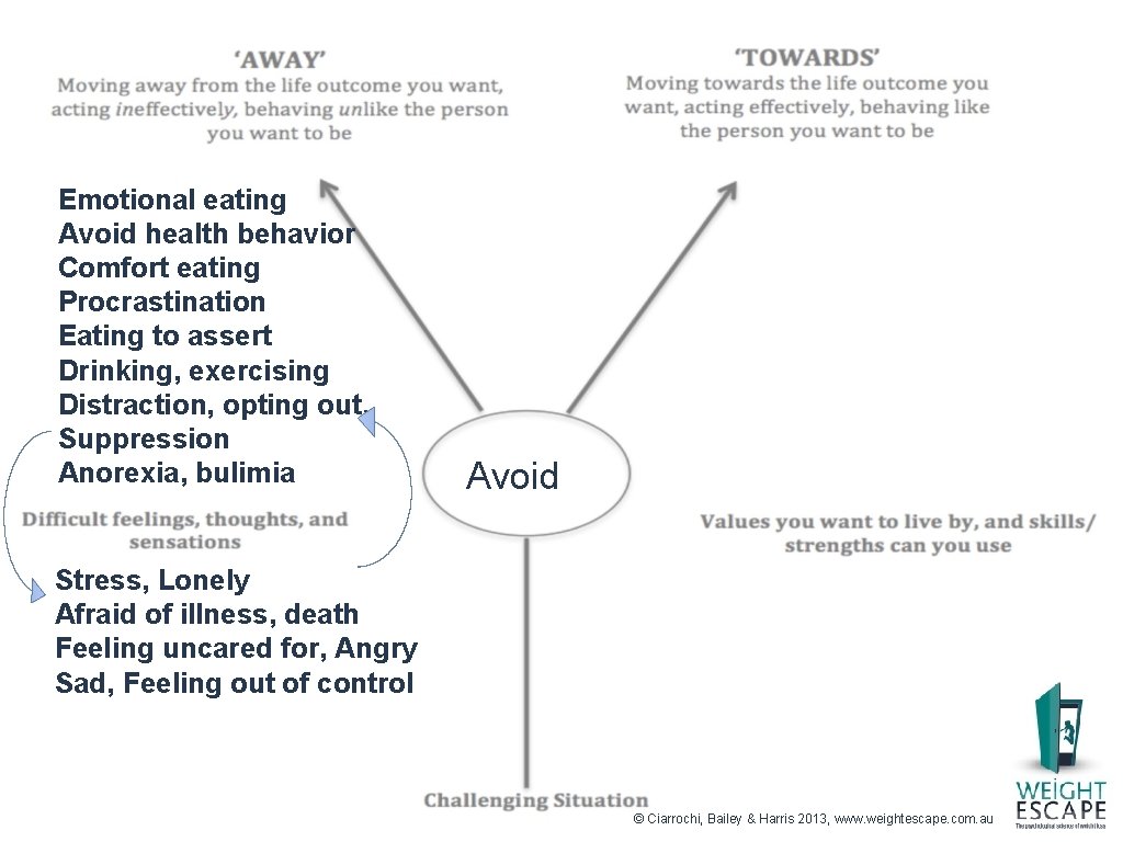 Emotional eating Avoid health behavior Comfort eating Procrastination Eating to assert Drinking, exercising Distraction,