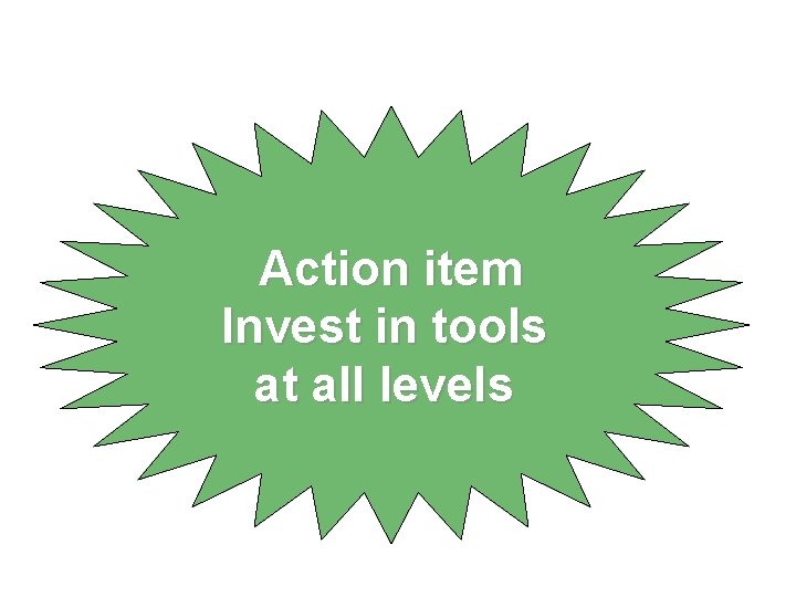 Action item Invest in tools at all levels 