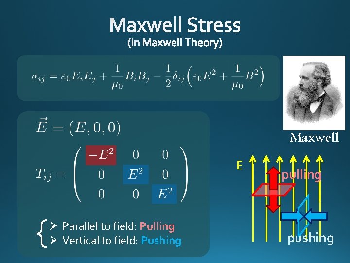 Maxwell E Ø Parallel to field: Pulling Ø Vertical to field: Pushing pulling pushing