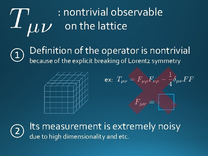 : nontrivial observable on the lattice Definition of the operator is nontrivial ① because