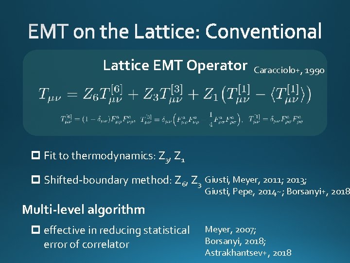 Lattice EMT Operator Caracciolo+, 1990 p Fit to thermodynamics: Z 3, Z 1 p