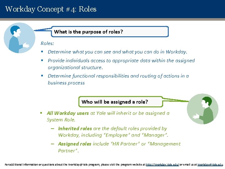 Workday Concept #4: Roles What is the purpose of roles? Roles: § Determine what