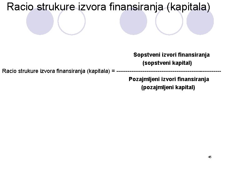 Racio strukure izvora finansiranja (kapitala) Sopstveni izvori finansiranja (sopstveni kapital) Racio strukure izvora finansiranja