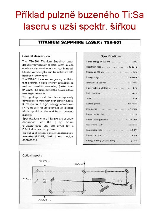 Příklad pulzně buzeného Ti: Sa laseru s uzší spektr. šířkou 