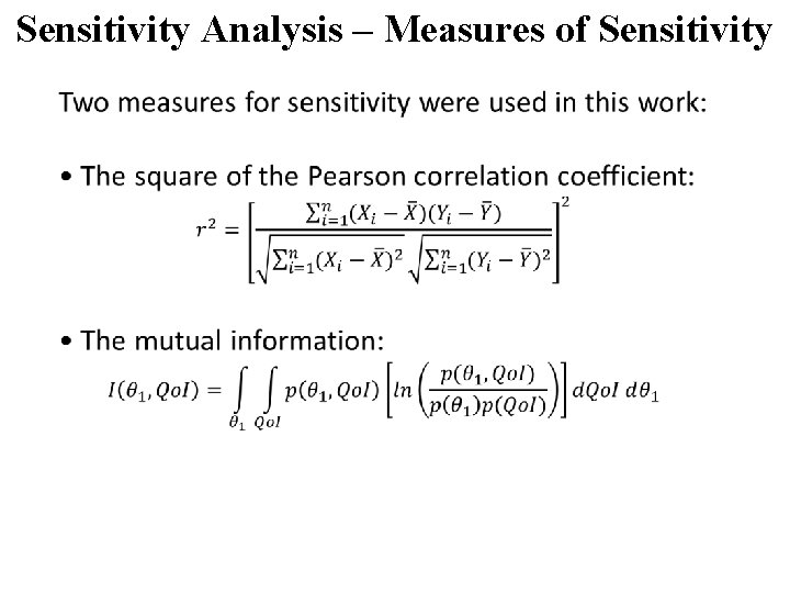 Sensitivity Analysis – Measures of Sensitivity 