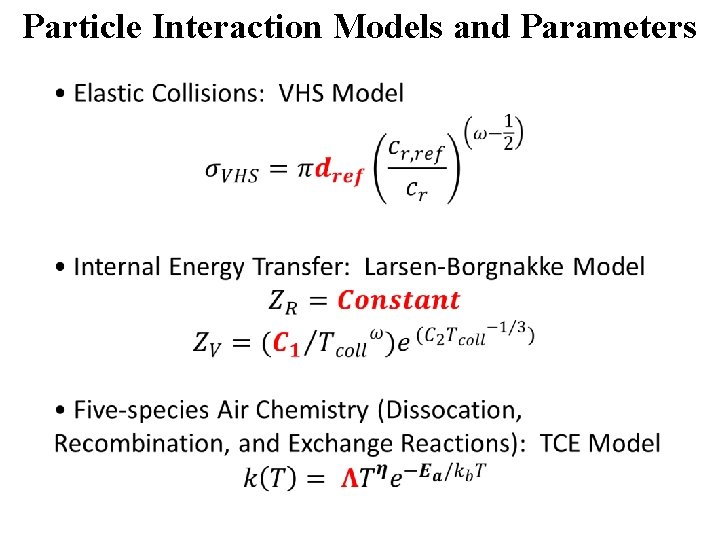 Particle Interaction Models and Parameters 