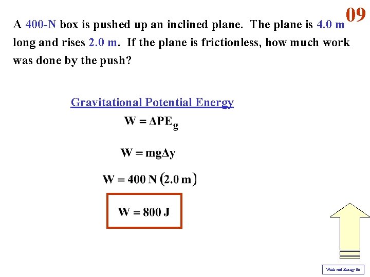 09 A 400 -N box is pushed up an inclined plane. The plane is