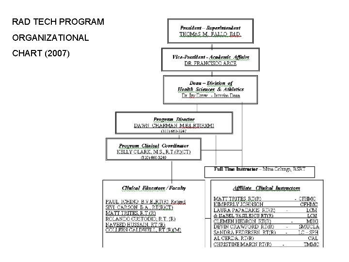RAD TECH PROGRAM ORGANIZATIONAL CHART (2007) 