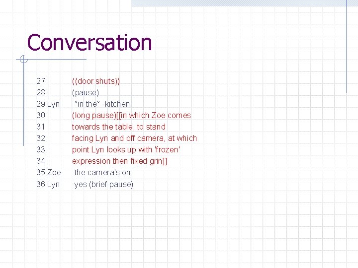 Conversation 27 28 29 Lyn 30 31 32 33 34 35 Zoe 36 Lyn Conversation 27 28 29 Lyn 30 31 32 33 34 35 Zoe 36 Lyn