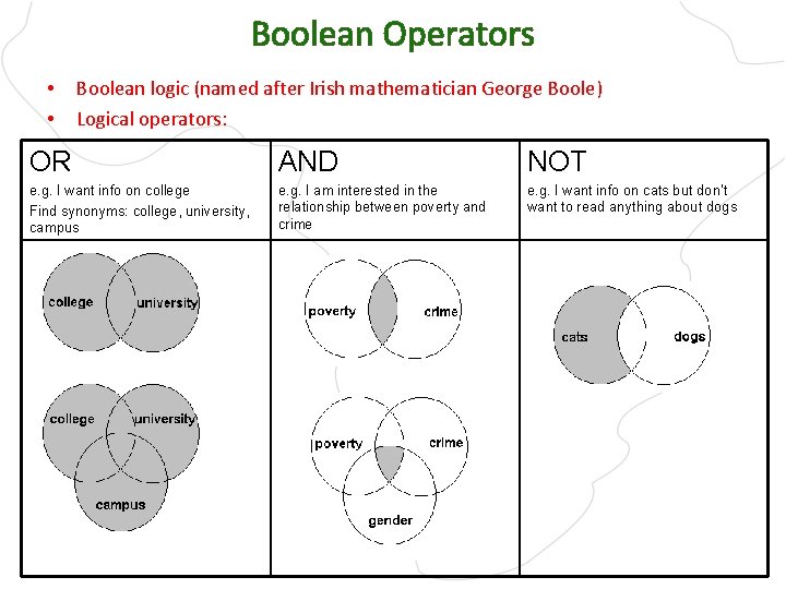 Boolean Operators • • Boolean logic (named after Irish mathematician George Boole) Logical operators: