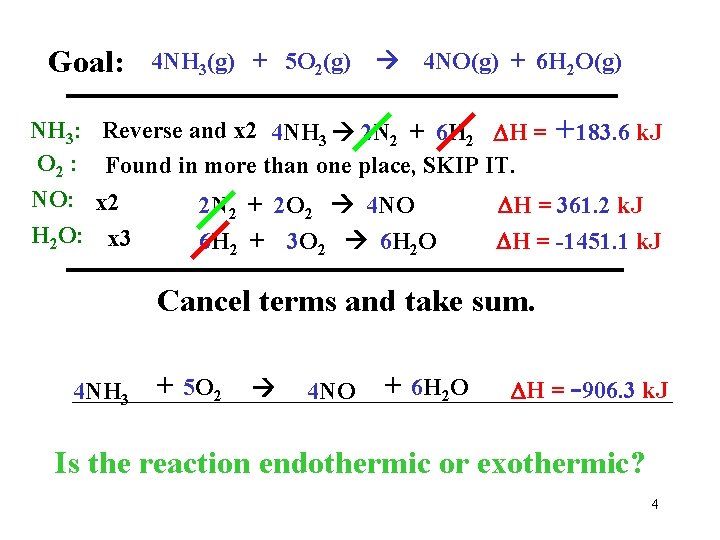 Goal: NH 3: O 2 : NO: H 2 O: 4 NH 3(g) +