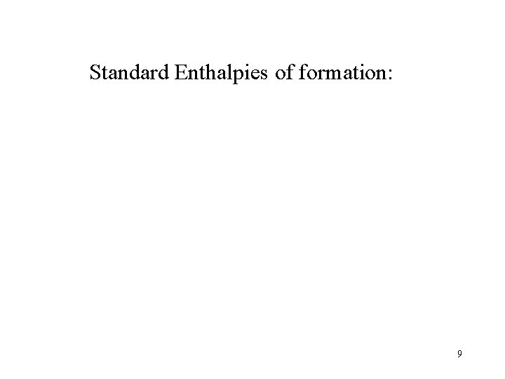 Standard Enthalpies of formation: 9 