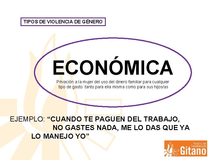 TIPOS DE VIOLENCIA DE GÉNERO ECONÓMICA Privación a la mujer del uso del dinero