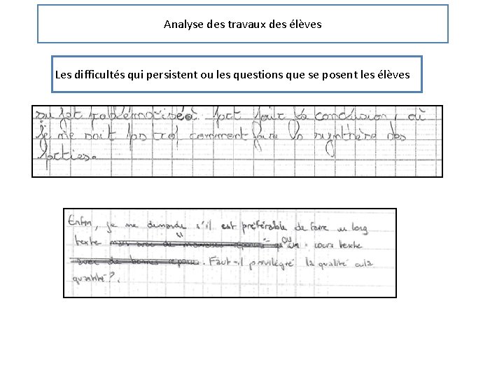 Analyse des travaux des élèves Les difficultés qui persistent ou les questions que se