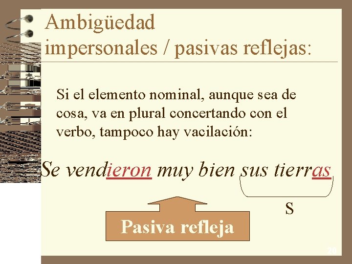 Ambigüedad impersonales / pasivas reflejas: Si el elemento nominal, aunque sea de cosa, va