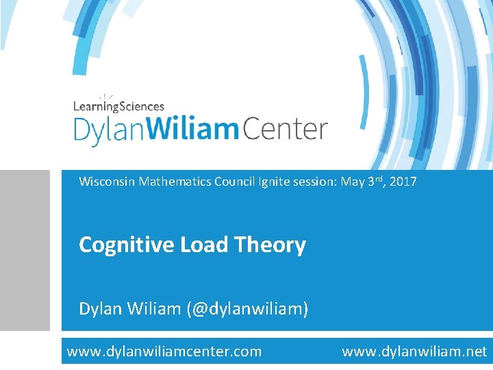 Wisconsin Mathematics Council Ignite session: May 3 rd, 2017 Cognitive Load Theory Dylan Wiliam