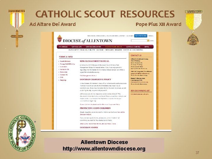 CATHOLIC SCOUT RESOURCES Ad Altare Dei Award Pope Pius XII Award Allentown Diocese http: