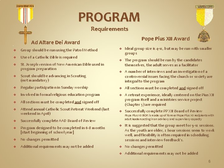 PROGRAM Requirements Pope Pius XII Award Ad Altare Dei Award v Group should be