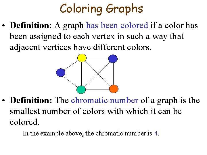 Coloring Graphs • Definition: A graph has been colored if a color has been