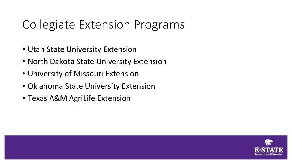 Collegiate Extension Programs • Utah State University Extension • North Dakota State University Extension